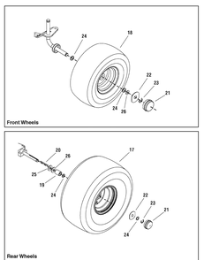 Wheels And Tires Group Diagram and Parts List for 2690882-YB1840RDFR 2010 Briggs and Stratton Lawn Tractor